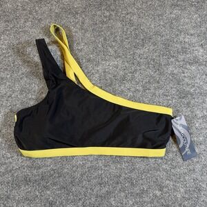 Aqua Couture Bikini Swim Top One Shoulder Color Block Black/Olive Size L
